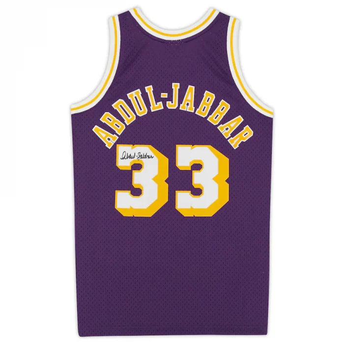 Kareem ABDUL-JABBAR - Maillot Purple Mitchell&Ness Swingman Los Angeles Lakers signé. COA Fanatics.